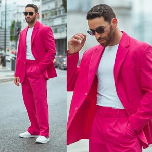 스트리트웨어 자홍색 남성 정장 2 조각 신랑 파티 결혼식 파파 옷깃 Terno Masculino 턱시도 의상 옴므 남성 블레이저 세트