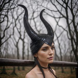 여왕/여성 악마 검은 대형 경적 티아라 모자 머리 커버 Maleficent 마녀 헤드 기어 영화 주변 장치 할로윈 코스프레 파티 소품