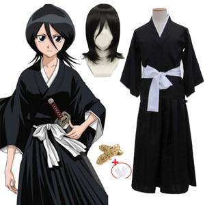 Bleach Kuchiki Rukia Shinigami 코스프레 의상 가발 신발 세트 애니메이션 할로윈 여성용 남성 의류