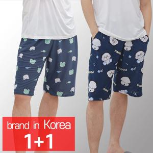[콜라에스](1+1 2매) 쿨원단 남성 5부 냉감파자마/하늘강쥐+판다곰/잠옷/쿨링/반바지