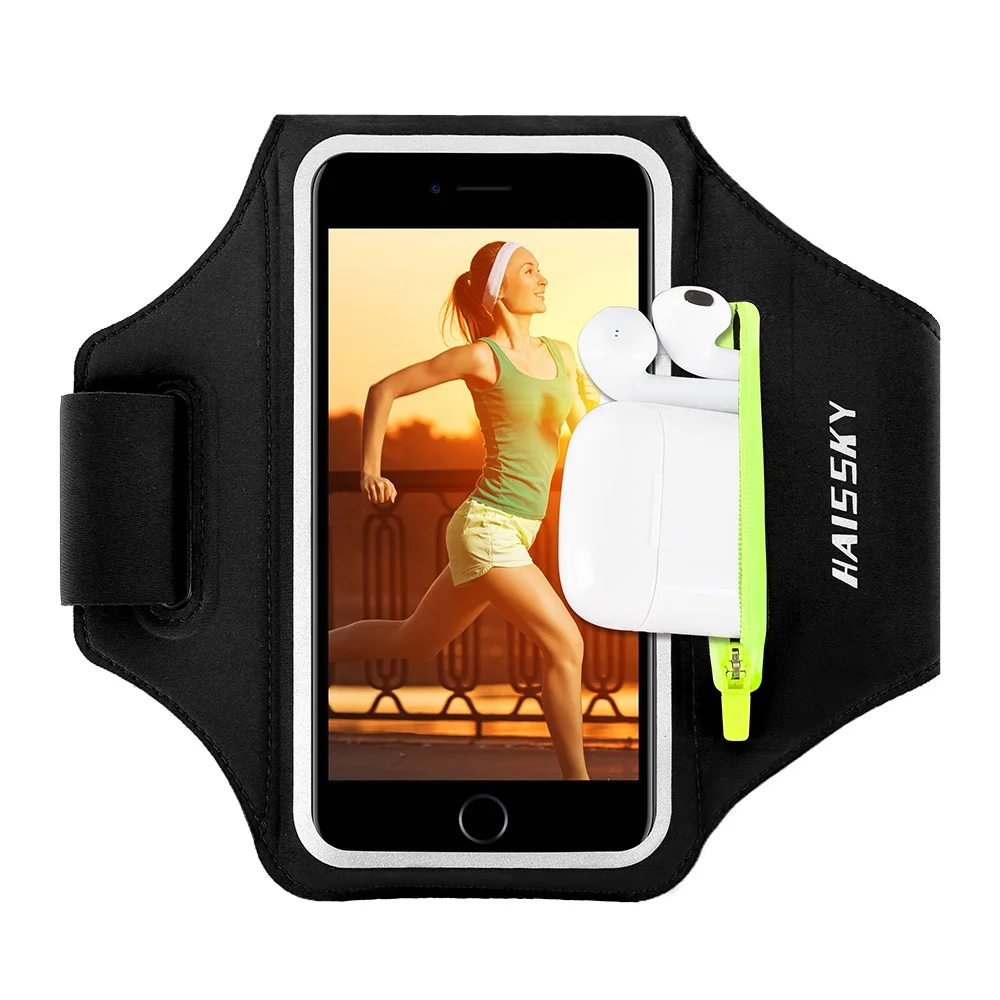 HAISSKY 오리지널 지퍼 백 iPhone 16 15 14 13 12 Pro Max 운동 암 밴드 전화 파우치 Xiaomi 14 용 스포츠 완장 실행