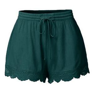 여성용 캐주얼 및 다목적 단색 패치워크 레이스 드로스트링 반바지, 기본 편안한 하이 퀄리티 플러스 사이즈 여름 바지