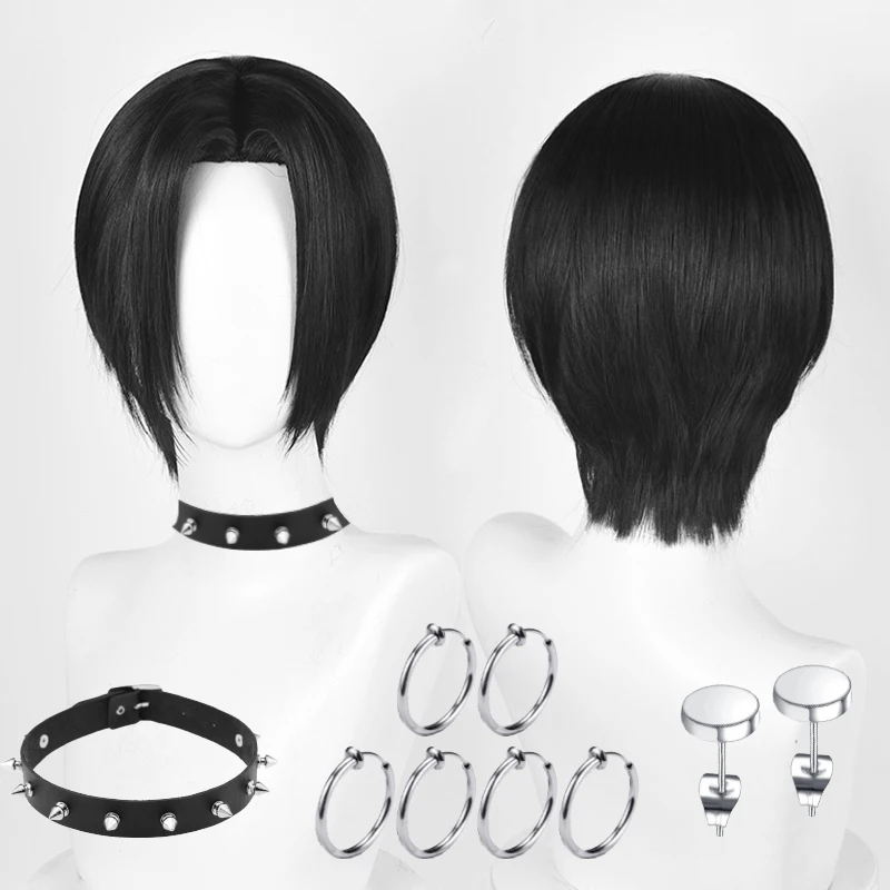 나나 오사키 나나 코스프레 가발 28cm 블랙 나나 오사키 애니메이션 코스프레 가발 내열성 합성 머리 할로윈 가발 + 가발 모자