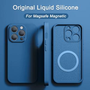 iPhone 15 14 13 12 11 Pro Max XS XR X 8 Plus 케이스 용 Magsafe 케이스 용 기존 자기 액체 실리콘 무선 충전 커버