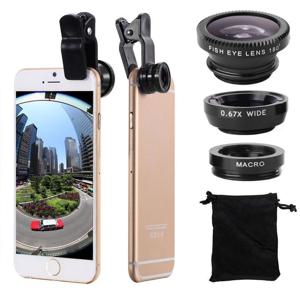 3 in 1 Fisheye 전화 렌즈 광각 줌 렌즈 Fish Eye 매크로 렌즈 모든 스마트 폰용 전화에 클립 렌즈가있는 카메라 키트