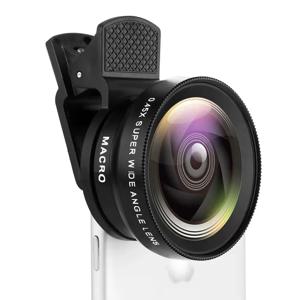 2 IN 1 휴대 전화 렌즈 범용 클립 37mm 카메라 렌즈 0.45x 49uv iPhone 용 슈퍼 광각 + 매크로 HD 렌즈 Samsung Android