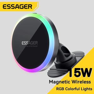 Essager RGB 자기 자동차 전화 홀더 Qi 15W Macsafe 무선 충전기 아이폰 15 14 13 삼성 범용 전화 홀더 스탠드
