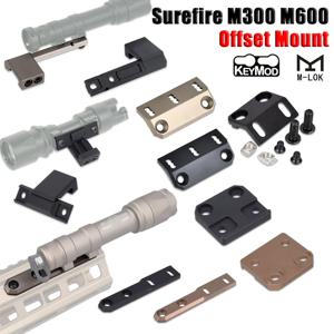전술 ARIS 시리즈 Surefire M300 M600 오프셋 스카우트 마운트 Fit Mlok Keymod SMR 레일 베이스 Airsoft M951 M620 손전등 마운트