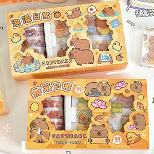 14 개/상자 Capybara 귀여운 만화 스티커 Washi 테이프 선물 상자 세트 DIY 콜라주 재료 저널 Scrapbooking 어린이 편지지 선물