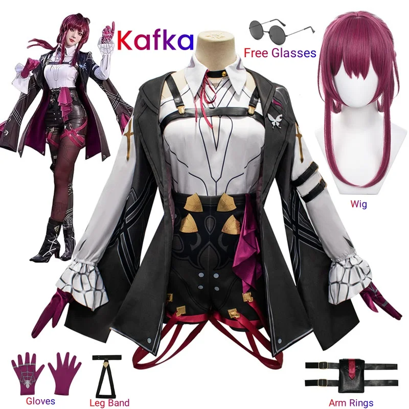 Honkai 스타 레일 코스프레 의상 Honkai Kafka 코스프레 의상 Helloween 파티 정장 가발 Kafka 복장 유니폼