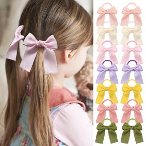 14pcs 리본 피그 테일 머리 활 탄성 헤어 넥타이 헤어 밴드 홀더 아기 소녀 유아 유아 도매를위한 헤어 액세서리