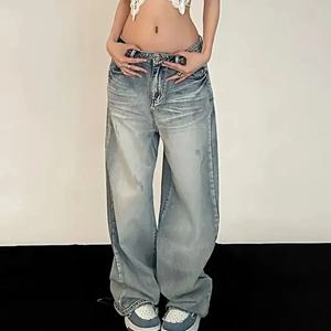 Y2K 헐렁한 청바지 여성 빈티지 streetwear 대형 레트로 한국 스타일 데님 바지 스키니 히피 스트레이트 와이드 레그 데님 바지