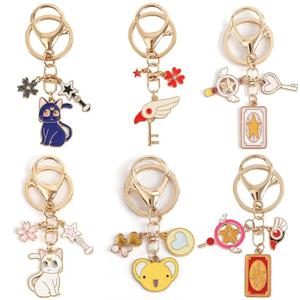 Anime Card Captor 사쿠라 키 체인 스타 문 루나 고양이 열쇠 고리 쥬얼리 장신구 자동차 가방 Keyholder 만화 열쇠 고리 선물