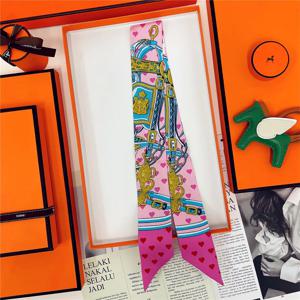 100% 실크 고품질 럭셔리 브랜드 스카프 여성 머리띠 헤어 밴드 풀라드 타이 리본 Neckerchief 스키니 스카프 액세서리