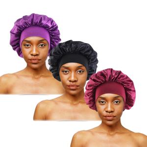 3 개/몫 unisex 탄성 밴드 모자 brimmed night hat 목욕 모자 곱슬 탄력에 대 한 초대형 새틴 실키 보닛 수면 모자