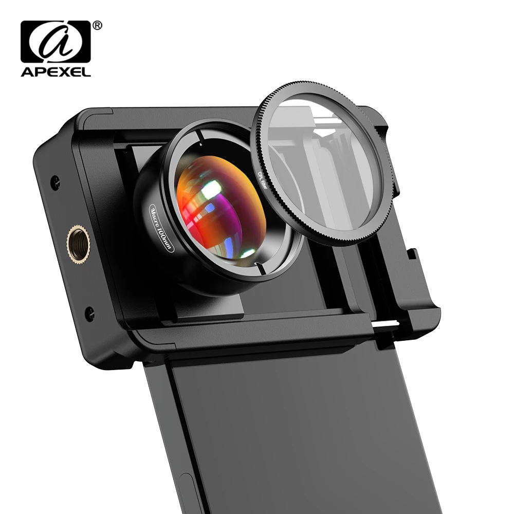APEXEL CPL 필터가 포함된 새로운 업그레이드된 4k HD 100mm 매크로 렌즈 iPhone Samsung 및 모든 스마트폰용 범용 클램프 마이크로 렌즈