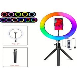 삼각대 스탠드와 휴대폰 홀더가 포함된 조도 조절이 가능한 RGB 링 라이트 1개 - 메이크업, 사진 촬영 및 비디오 녹화에 적합