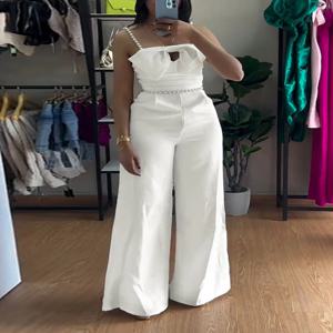 점프 슈트 여성 2025 봄 새로운 Bandeau 페르시 스파게티 스트랩 Bowknot 디자인 Ruched 슬림 피트 점프 슈트 우아한 와이드 레그 전체