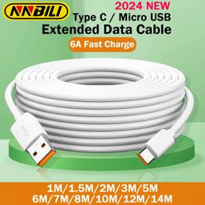 NNBILI 2024 새로운 6A 1M-14M Xiaomi Huawei PS4/5 카메라 VR 안드로이드 전화 유니버설 용 추가 긴 마이크로/타입 C USB 고속 데이터 케이블
