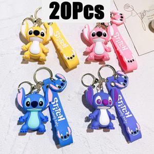 20PCS 도매 스티치 디즈니 배낭 장식 키 체인 그림 장난감 Kawaii 만화 캐릭터 장난감 펜던트 팬 아이 생일 선물