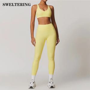 SWELTERING 2 조각 운동복 여성 요가 세트 체육관 의류 운동복 요가 정장 피트니스 세트 Tracksuits 스포츠 브래지어 체육관 레깅스