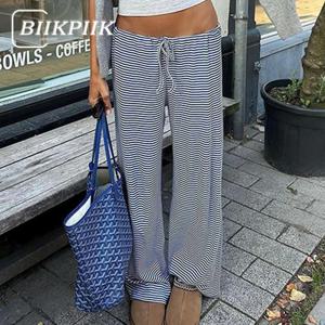 BIIKPIIK 캐주얼 스트라이프 바지 휴가 streetwear 니트 바지 모든 경기 Loungewear Slacks 비치 파티 여름 가을 하의
