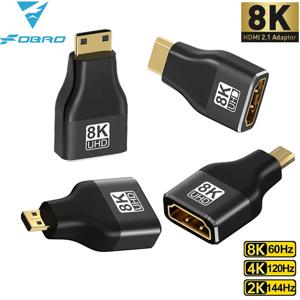 HDMI 호환 어댑터 미니/마이크로 HDMI-HDMI 어댑터 8K 60Hz 4K 120Hz/144Hz 남성-여성 변환기 HDTV 노트북 PS4/3