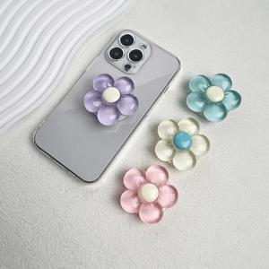1pc 투명 수지 캔디 컬러 꽃 전화 홀더 접이식 데스크탑 스탠드 모바일 장치에 대 한 귀여운 꽃 개폐식 그립