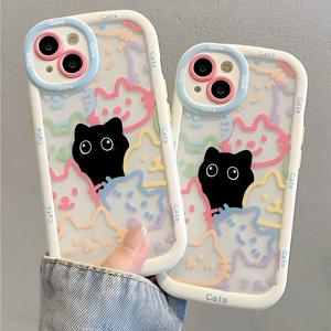 컷 고양이 Aninal 전화 케이스 iPhone 13 Funda iPhone 11 14 15 16 Pro Max 12 XR X Xs 7 8 Plus SE 15pro 13pro 실리콘 소프트 커버