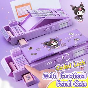 Sanrio Kuromi 다기능 연필 케이스 대용량 연필 상자 코딩 된 잠금 귀여운 학생 공급 어린이 새 학기 선물 정품