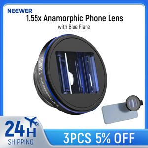 NEEWER PRO 1.55x 아나모픽 폰 렌즈(블루 플레어 17mm 렌즈 클램프 및 iPhone Samsung용 72mm 렌즈 필터 어댑터 링 포함)