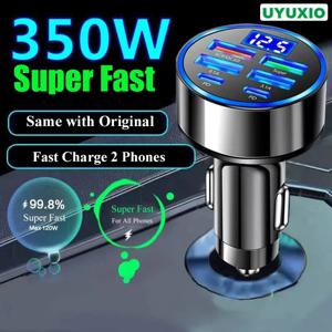 UYUXIO 6 in 1 USB C 차량용 전화 충전기 어댑터(전압 디스플레이 포함) iPhone 15 Pro max OPPO Samsung Huawei용 듀얼 PD 초고속