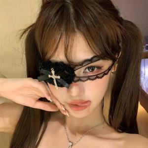 펑크 크로스 아이 마스크 여성 로리타 코스프레 아이 패치 고딕 할로윈 하트 보우 레이스 안경 액세서리 크리스마스 선물