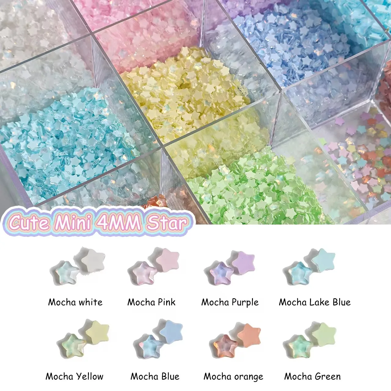 100PCS 귀여운 미니 모카 컬러 스타 4MM 플랫 다시 유리 크리스탈 네일 아트 라인 석 DIY 매니큐어 장식 돌