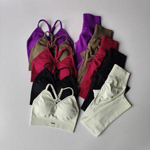 2PCS 여성의 원활한 스포츠 브래지어 요가 정장 빠른 건조 엉덩이 리프팅 피트니스 체육관 운동 세트 복장 레깅스 세트 체육관 착용 세트