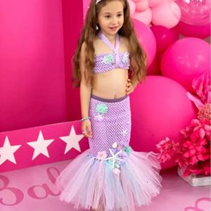여자 Fishtail 인어 투투 스커트 복장 탑 + Tulle 스커트 어린이 생일 옷 긴 인어 공주 투투 의상 세트