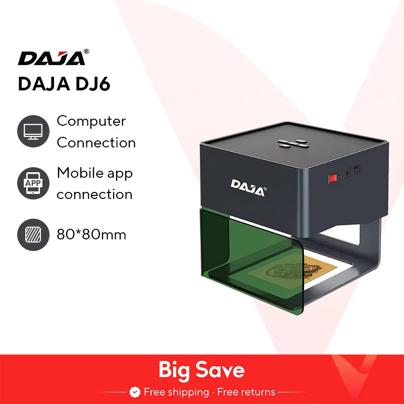 DAJA DJ6 미니 휴대용 레이저 조각기, DIY 블루투스 기계, 개 태그 종이 가죽 나무 플라스틱 로고 CNC 기계, 페인트