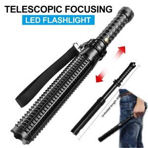 야구 방망이 LED 손전등 알루미늄 합금 Focusable Zoomable 슈퍼 밝은 자기 방어 메이스 라이트 전술 배턴 비상 토치