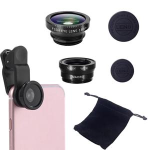3 In 1 Fish Phone 렌즈 스마트폰용 일반 카메라 광각 Fisheye 렌즈 및 클립 매크로 카메라 세트 휴대폰 지원