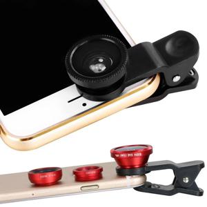 iPhone 용 3 in 1 Fisheye 광각 마이크로 카메라 렌즈 Xiaomi Redmi 3IN1 줌 피쉬 아이 렌즈 (전화 클립이있는 스마트 폰 렌즈)