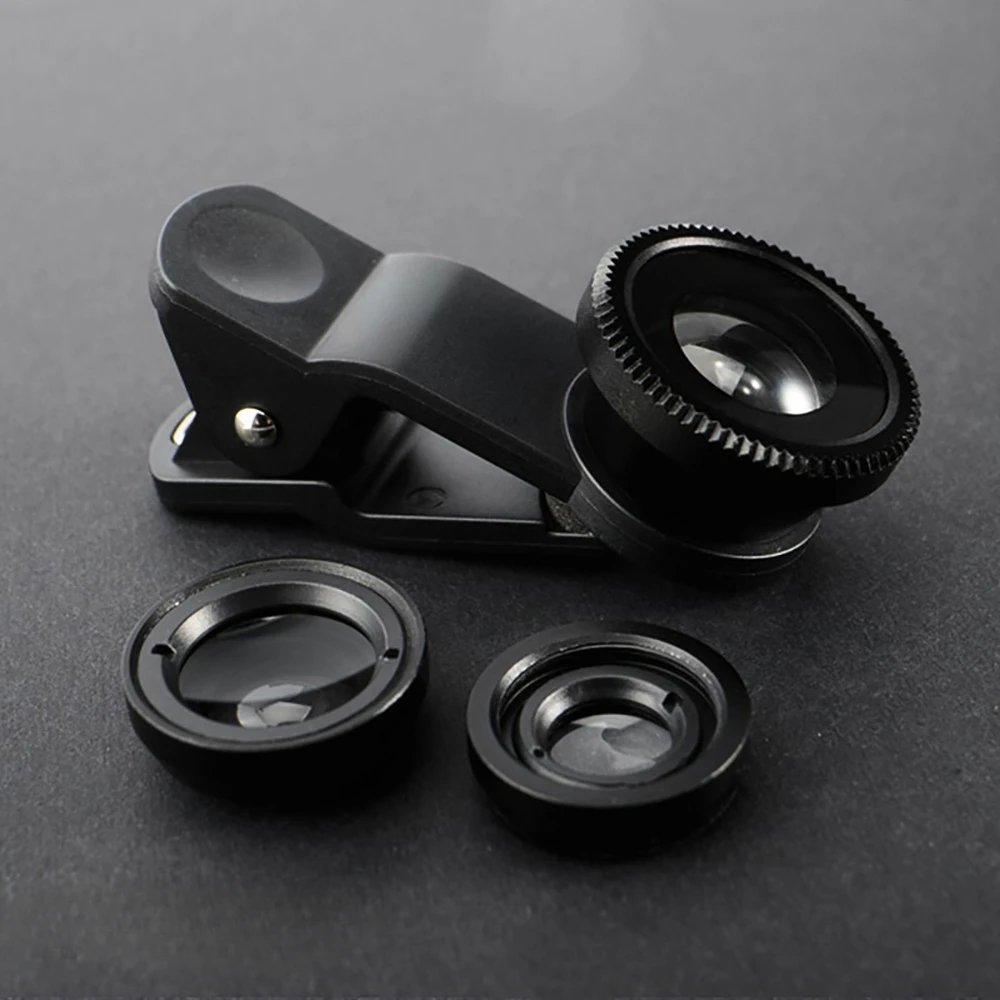 3 in 1 Fisheye 렌즈 0.67X 광각 줌 마이크로 카메라 렌즈 전화 (클립 포함) iPhone Xiaomi Huawei 용 범용 스마트 폰 렌즈