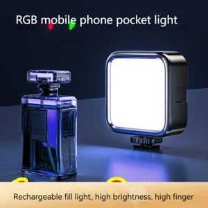 LED 3색 전화 채우기 빛, 미니 휴대용 포켓 라이트 셀카 휴대용 RGB 사진 야외 부드러운 빛 비디오 라이트