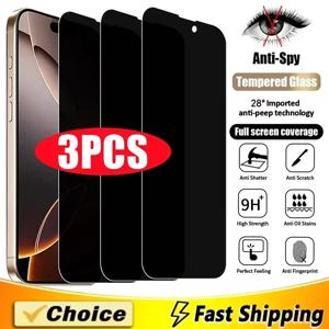 아이폰 16 12 13 14 15 프로 맥스 미니 풀 커버 안티 스파이 유리 아이폰 11 XR X XS MAX 8 플러스에 대한 3Pcs 개인 정보 보호 화면 보호기