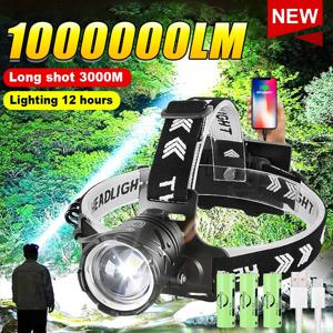 1000000 LM 가장 강력한 전조등 18650 충전식 고전력 LED 헤드 손전등 낚시 헤드 랜턴 전문 프론트 라이트