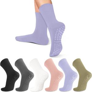 여성용 요가 양말, 단색 미드솔, 미끄럼 방지 그립, 요가 필라테스 발레 양말, 4-6 쌍