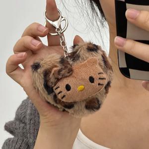 Hellokitty 레트로 레오파드 인형 펜던트 Sanrio Kawaii 애니메이션 장난감 열쇠 고리 만화 패션 가방 액세서리 열쇠 고리 크리스마스 선물