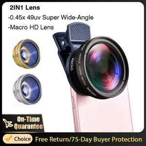 2IN1 렌즈 카메라 범용 클립 37mm 전문 0.45x 49uv iPhone 15 12 용 슈퍼 광각 매크로 렌즈 Samsung Huawei Xiaomi
