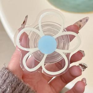 Ins 낙서 접이식 전화 스탠드 iPhone 16 용 투명 귀여운 꽃 셀 홀더 에어백 Samsung Xiaomi Finger Jacket Mount