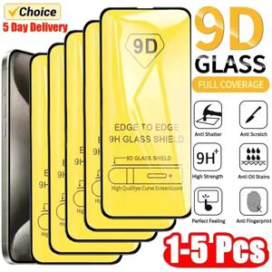 1-5PCS iPhone 11 12 13 14 15 16 Pro Max 16E 화면 보호기 iPhone 13 Mini XR X XS MAX 용 9D 풀 커버 강화 유리