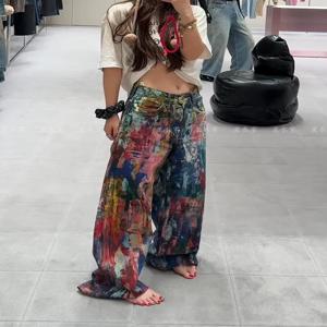 Y2k 청바지 새로운 하라주쿠 힙합 위장 레트로 특대 데님 바지 패션 여성 의류 스트레이트 레그 와이드 레그 청바지 Streetwe